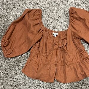 Elegant Puff Sleeve Blouse in Rust